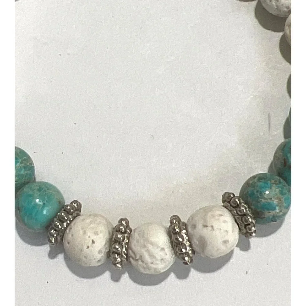 White Lava Rock & Turquoise Bead Stretch Bracelet -- NEW
